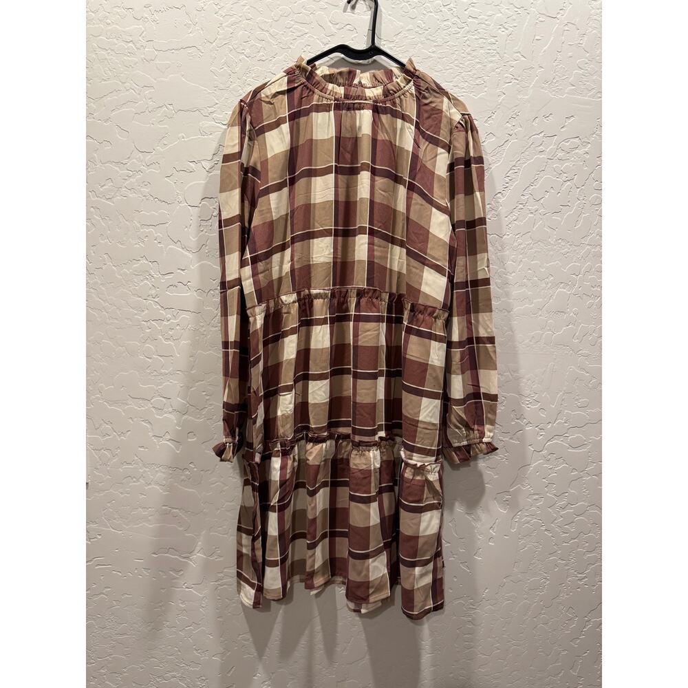Lularoe Annabelle ruffle tiered long sleeve knee length xl brown plaid